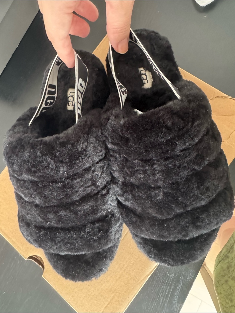 UGG Black Fluff Slide Sandals for Women size 8